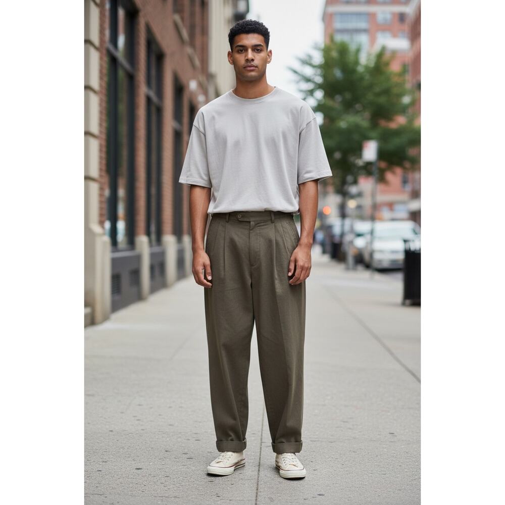 Yves Saint Laurent YSL Mens 30x28 Wool Dress Pants Olive Green Pleated Vintage